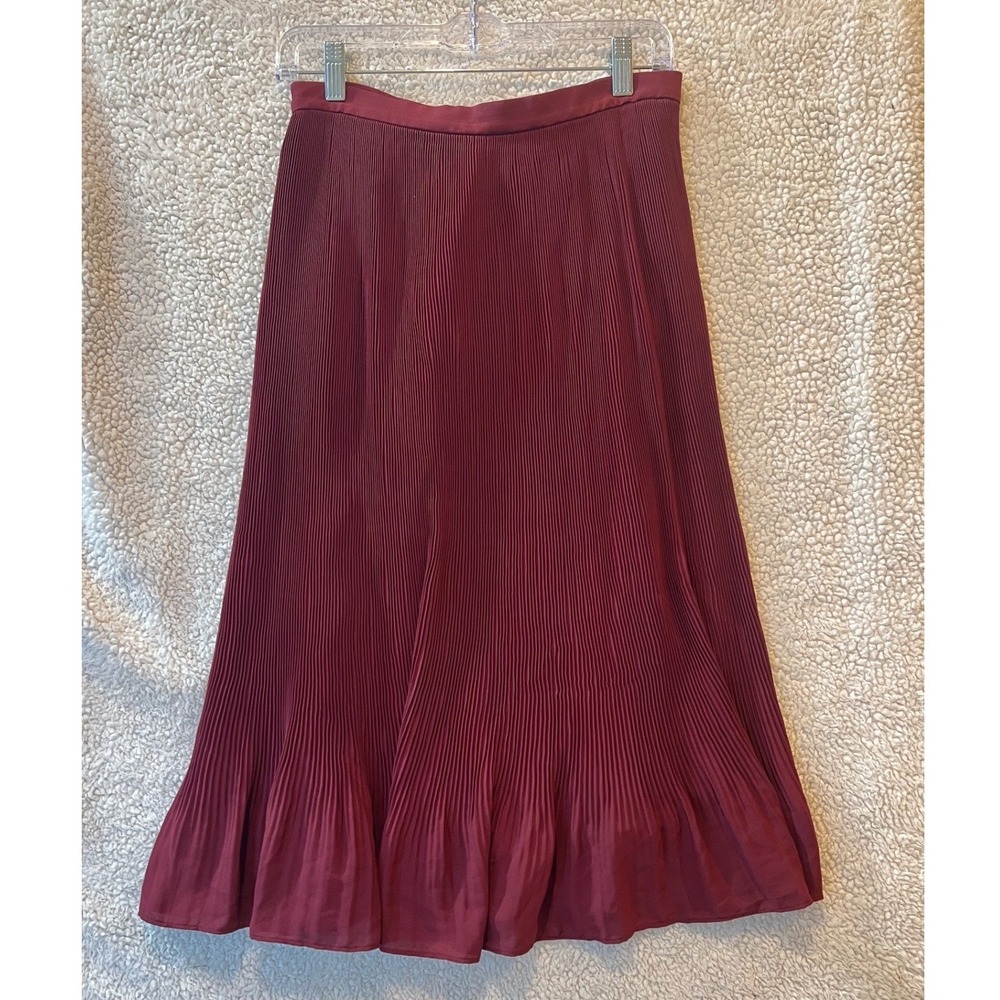 J.Crew Womens 6P Burgundy Pleated Midi Skirt Wine Red Petite Sunburst Pleat